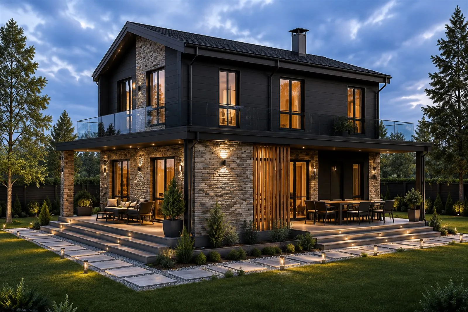 165 m² Çelik Dubleks Ev teraslı yan cephe